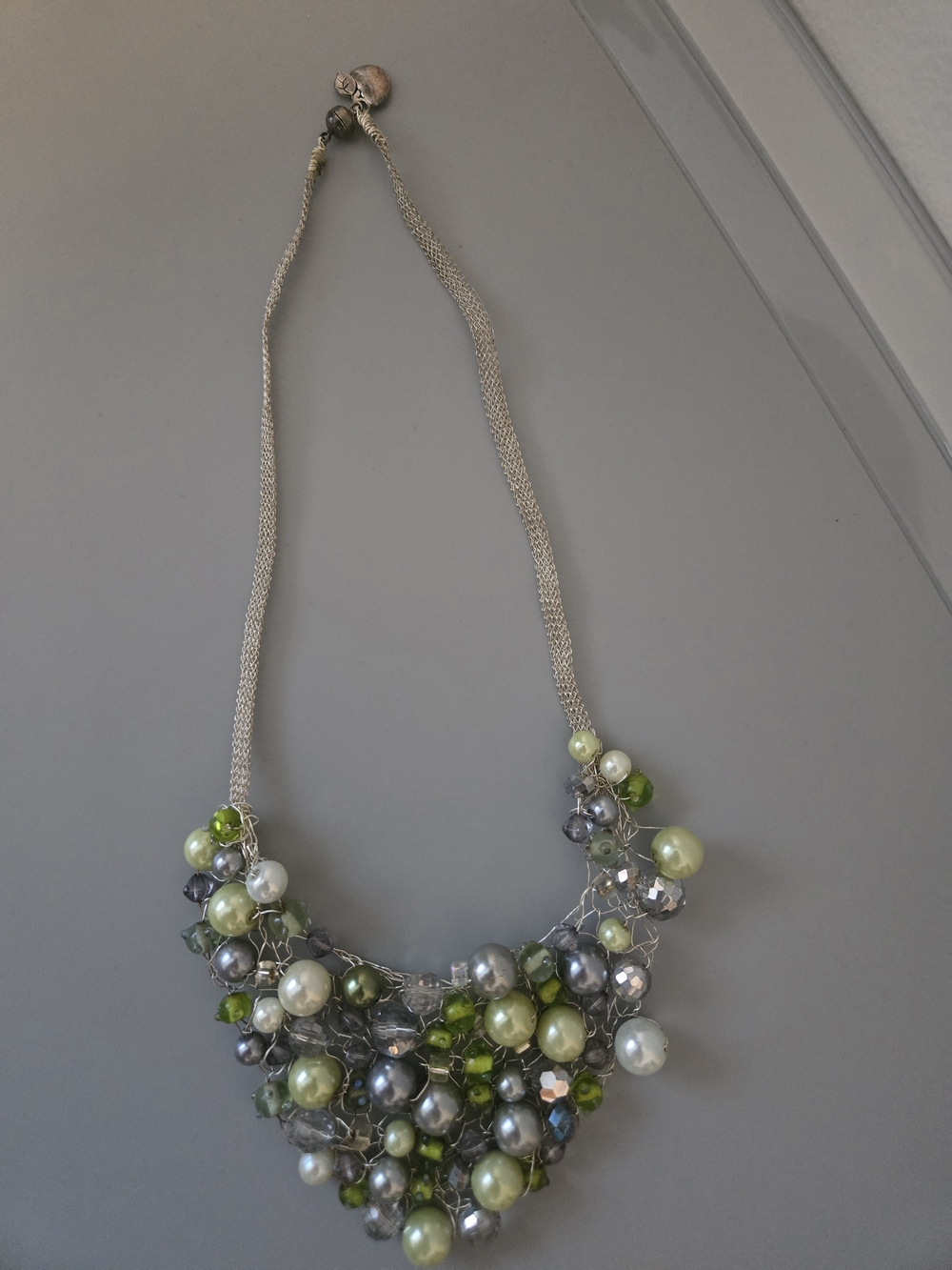 Statement Cluster Bead Necklace in Green and Silver